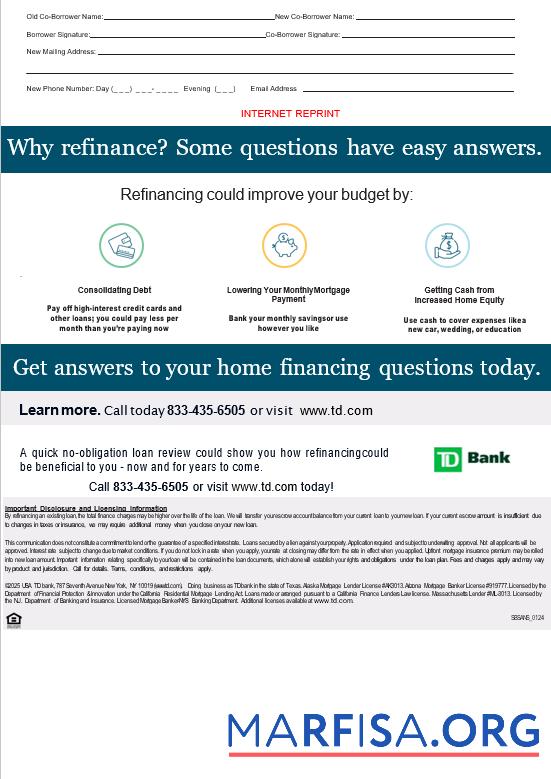 Downloadable USA TD bank mortgage statement in Word and PDF formats, 3 pages 3 real example
